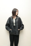 c80's European label - minimal leather oversized jacket