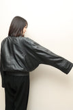 80's European label - leather 2-way neck voluminous blouson