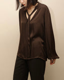 00's European label - chocolate satin bow-tie blouse