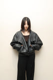 80's European label - leather 2-way neck voluminous blouson