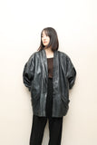 80-90's Spanish label - leather pleated shoulder half coat