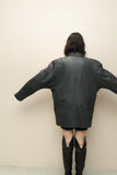 80's German label - leather big silhouette jacket