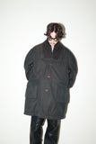 c70’s Danish vintage - iridescent black cotton shell coat with boa liner
