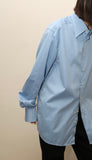 90-00's German label - glossy cotton oversized blue shirt