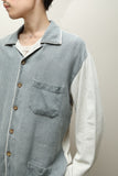 00's European label - linen bi-color open collar shirt-jacket