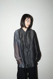 80-90's tricolor linen/silk semi-sheer shirt