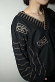 80's European label -  switched fabric pullover top