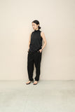 90’s US label - silk sleeveless hi-neck top with beads decoration