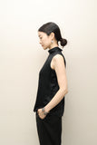 90’s US label - silk sleeveless hi-neck top with beads decoration