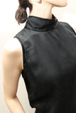 90’s US label - silk sleeveless hi-neck top with beads decoration
