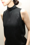 90’s US label - silk sleeveless hi-neck top with beads decoration