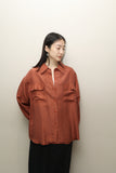 80-90’s French label - silk double pocket shirt in tender red