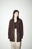 90’s Betty Barclay - silk×linen open collar shirt-jacket in chocolate brown