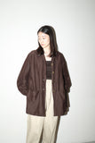 90’s Betty Barclay - silk×linen open collar shirt-jacket in chocolate brown