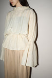 unknown - linen or linen mixed fabric ,flare hem&sleeve pullover top