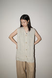 80-90’s  linen vest with symmetrical pocket