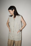 80-90’s  linen vest with symmetrical pocket