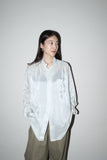 80's Benetton - rayon satin stripe blouse with pleated shoulder