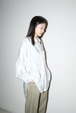 80's Benetton - rayon satin stripe blouse with pleated shoulder