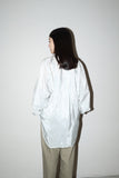 80's Benetton - rayon satin stripe blouse with pleated shoulder