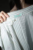 80's Benetton - rayon satin stripe blouse with pleated shoulder