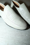 c70’s Italian label - punching leather loafers in ennui gray