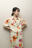 c90’s Italian label - linen floral pattern pullover dress