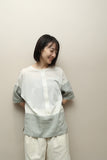 80-90’s GIANFRANCO FERRE - switched fabric by-color pullover top with deep open front