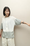 80-90’s GIANFRANCO FERRE - switched fabric by-color pullover top with deep open front
