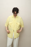 80's Italian label - rayon big chest pocket shirt in pastel yellow