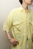 80's Italian label - rayon big chest pocket shirt in pastel yellow