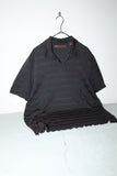 00's PERRY ELLIS - jacquard stripe skipper neck top