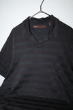 00's PERRY ELLIS - jacquard stripe skipper neck top