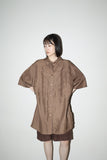 80's silk decorated front oversized shirt  in mocha