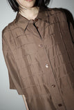 80's silk decorated front oversized shirt  in mocha