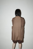 80's silk decorated front oversized shirt  in mocha