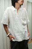 80's Italian label - linen gauze/knit switched pullover shirt