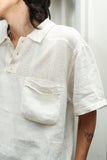 80's Italian label - linen gauze/knit switched pullover shirt
