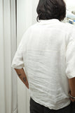 80's Italian label - linen gauze/knit switched pullover shirt