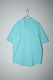 80's Italian label - cotton big pocket open collar shirt industry turquoise blue