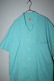 80's Italian label - cotton big pocket open collar shirt industry turquoise blue