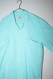 80's Italian label - cotton big pocket open collar shirt industry turquoise blue