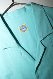 80's Italian label - cotton big pocket open collar shirt industry turquoise blue