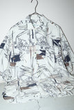 80-90's silk drawing pattern shirt