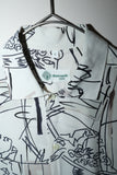 80-90's silk drawing pattern shirt