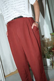80's linen tuck trousers in dusty red