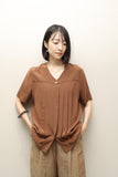 c90's silk collarless pleated front blouse