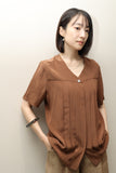c90's silk collarless pleated front blouse