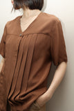 c90's silk collarless pleated front blouse