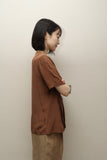 c90's silk collarless pleated front blouse